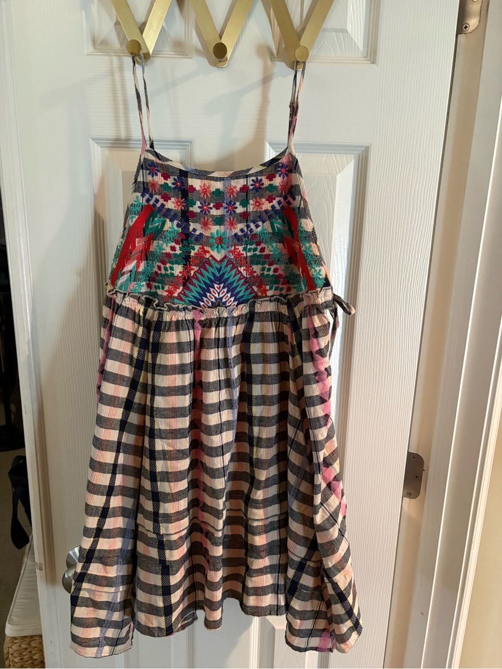Urban Outfitters Multicolor Embroidered Bodice Plaid Sundress